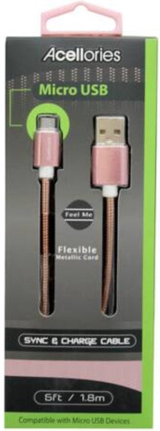 Acellories 6 Foot Micro USB Cable in Rose Gold