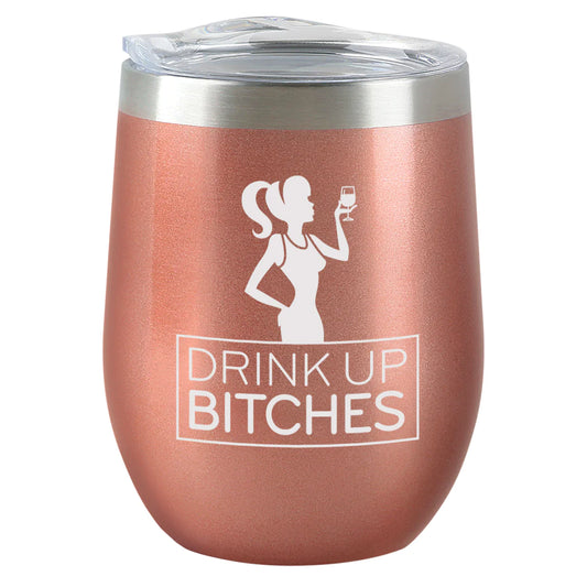 Insulated Wine Tumbler - Drink Up - Rose Gold