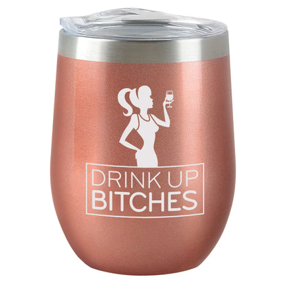 Insulated Wine Tumbler - Drink Up - Rose Gold