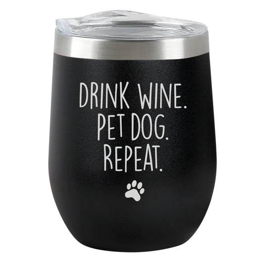 Insulated Wine Tumbler - Drink Wine, Pet Dog - Black Matte