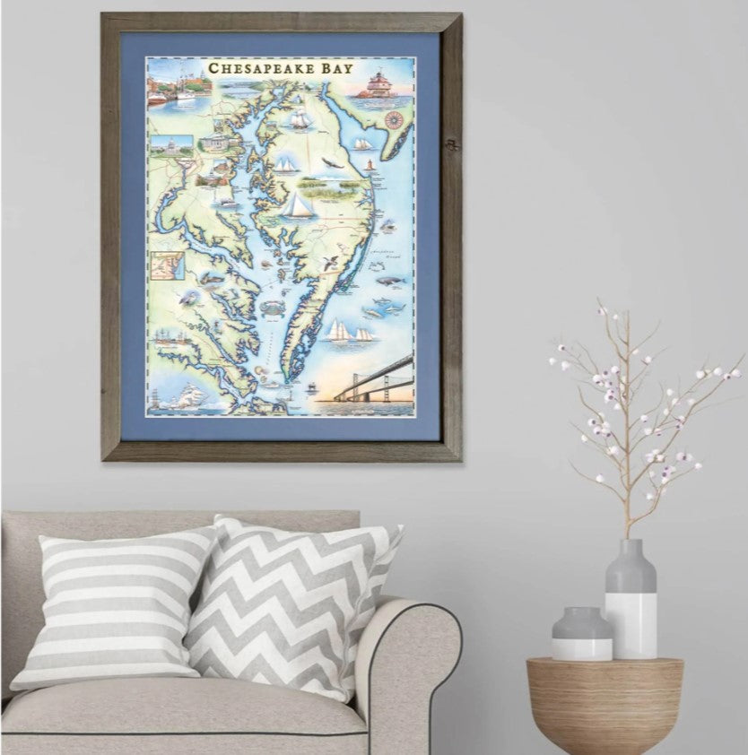 Hand-Drawn Map - Chesapeake Bay - UR Gifts 4 All Seasons
