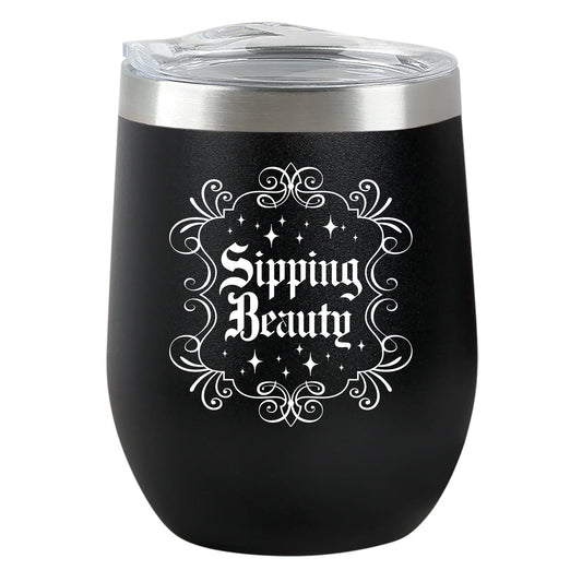Insulated Wine Tumbler - Sipping Beauty - Black Matte