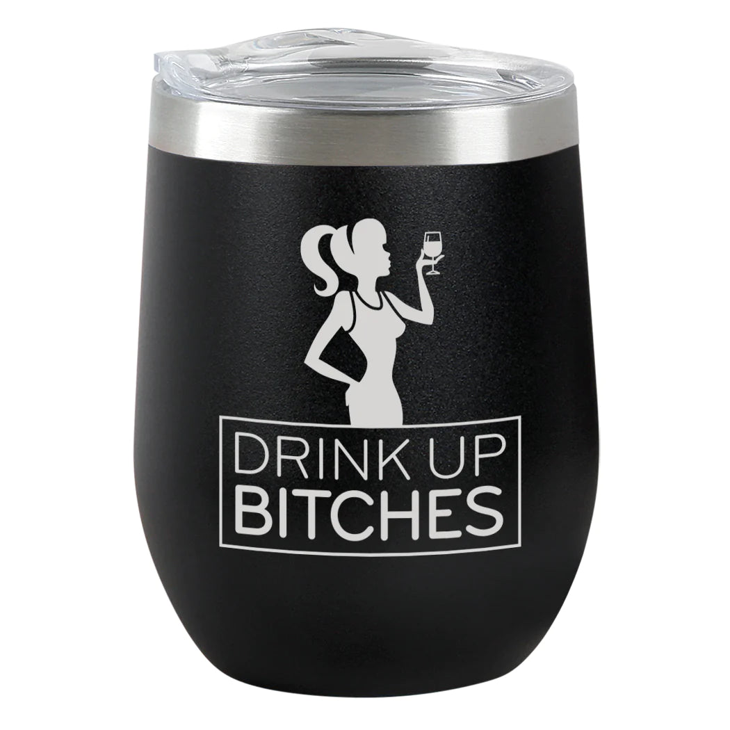 Insulated Wine Tumbler - Drink Up - Black Matte