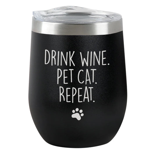 Insulated Wine Tumbler - Drink Wine, Pet Cat - Black Matte