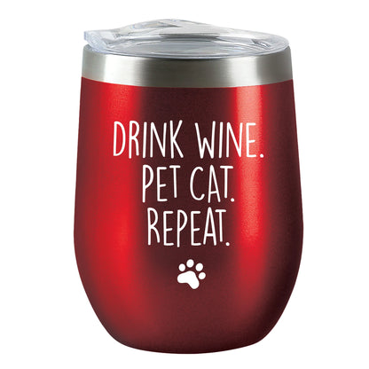 Insulated Wine Tumbler - Drink Wine, Pet Cat - Candy Apple Red