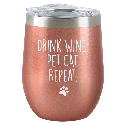 Insulated Wine Tumbler - Drink Wine, Pet Cat - Rose Gold
