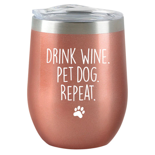 Insulated Wine Tumbler - Drink Wine, Pet Dog - Rose Gold