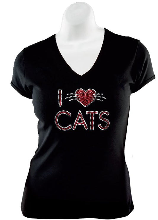Rhinestone T-Shirt - I Love Cats