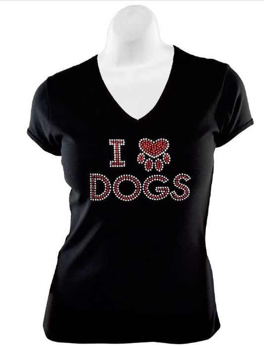Rhinestone T-Shirt - I Love Dogs