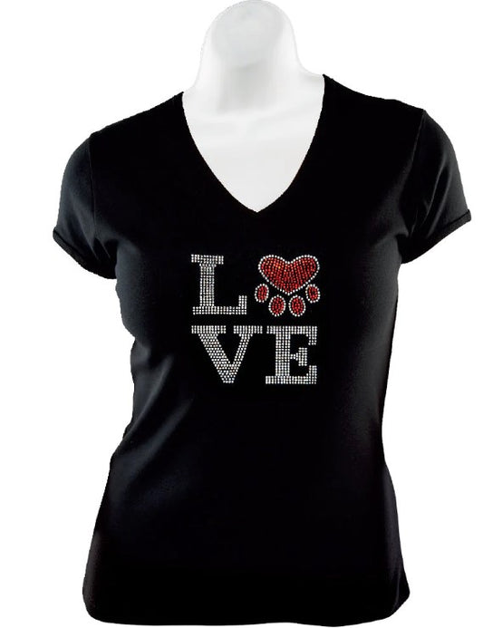Rhinestone T-Shirt - Love (w/ Paw)