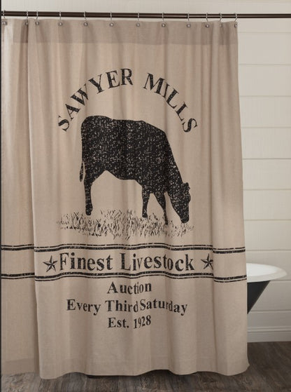 Sawyer Mill Charcoal Cow Shower Curtain