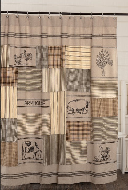 Sawyer Mill Charcoal Stenciled Patchwork Shower Curtain