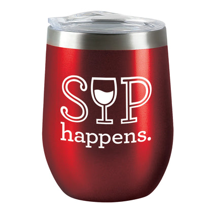 Insulated Wine Tumbler - Sip Happens - Candy Apple Red