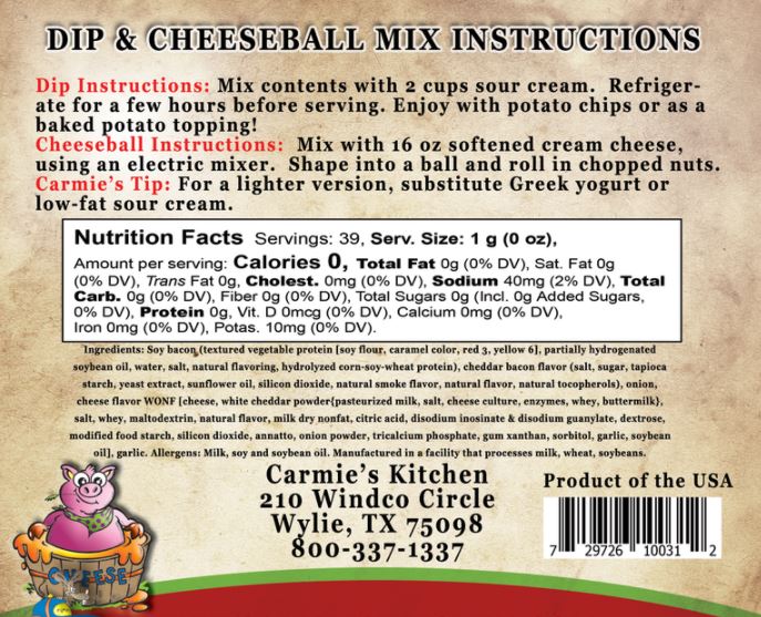 Dip Mix - Cheddar Bacon Dip & Cheeseball Mix