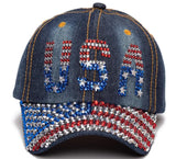 USA Rhinestone Bling Studded Baseball Caps