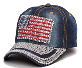 USA Flag Rhinestone Bling Studded Baseball Caps